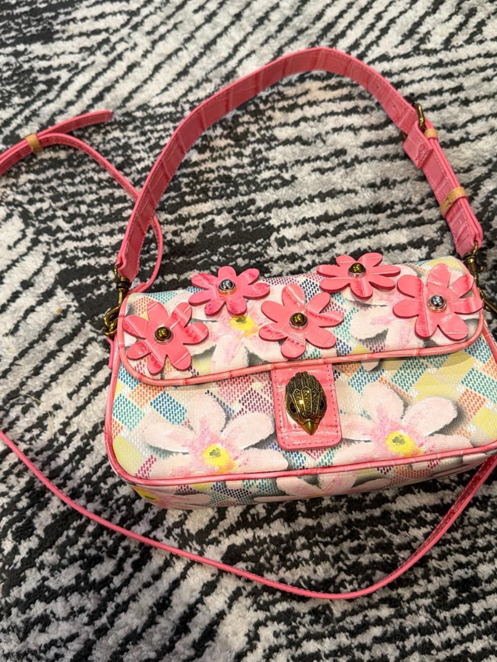 Pink Floral Crossbody Shoulder Bag with Flower Appliqués